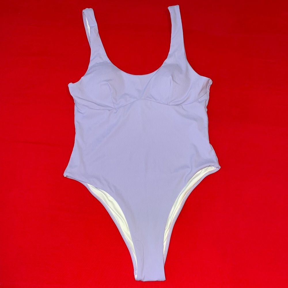One-Piece Swimsuit Solid Ribbed in Light Purple size Small from Berlook.